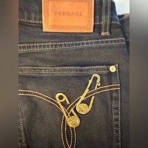 Versace dark blue Jeans with Ornate Gold Embroidery